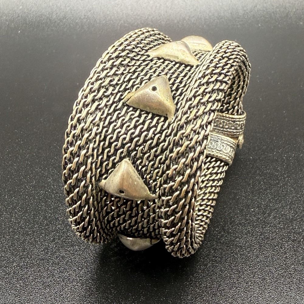 Vintage Gold Tone Mesh & Studded Bracelet w/ Sliding Lock Clasp